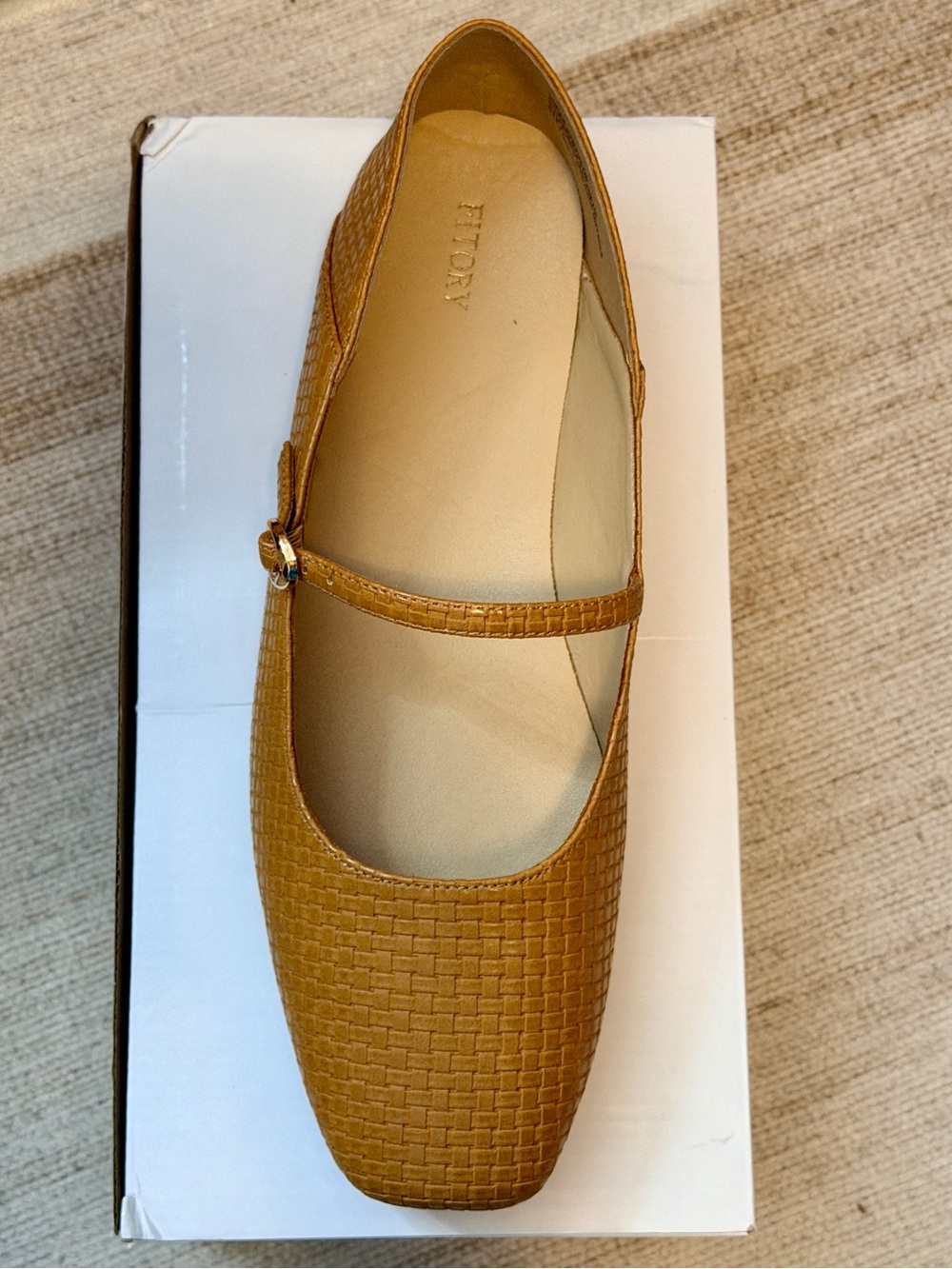 Fitory Tan Woven Mary Jane Flat with Single Strap